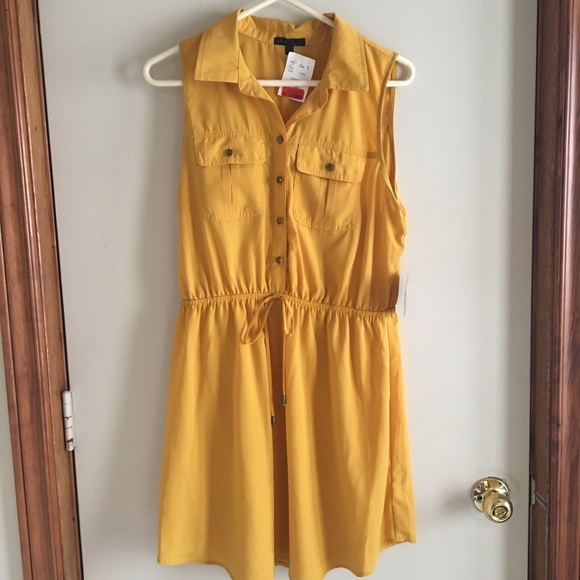 Bebop Sleeveless Button Up Dress in Mustard - Picture 1 of 5